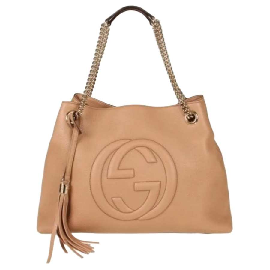 GUCCI Soho Leather Handbag Unisex Beige