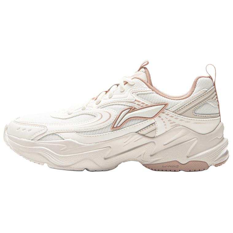 Li-Ning Li Ning Sports Life Collection Textile, Synthetic Leather Cushioning Low top Chunky Sneakers Women's Beige