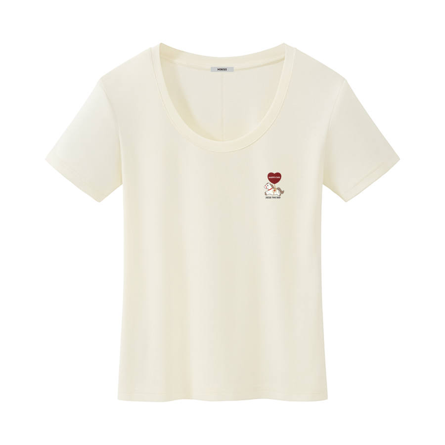 MINISO T Shirts Women's U Neck Thin Straight Fit