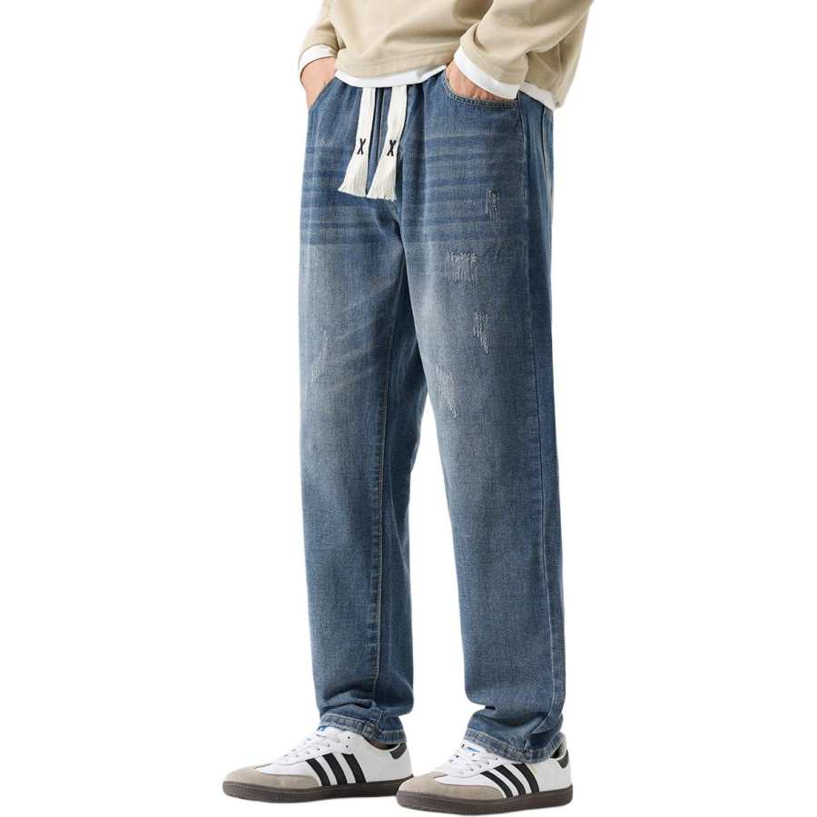 Tonlion Jeans Unisex Vintage Blue Moderate Straight Fit Pants