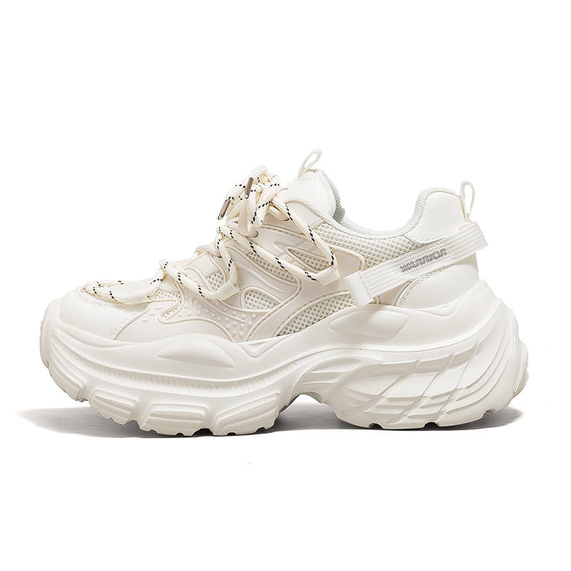 Warrior Cushioning Height Increasing Abrasion Resistant Breathable Low top Chunky Sneakers Women's Beige