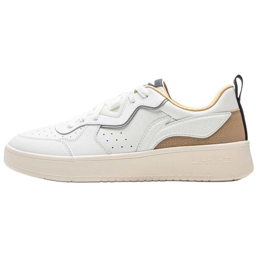 Li-Ning Li Ning Qingchao Synthetic Leather Low top Skateboard Shoes Unisex White Umber