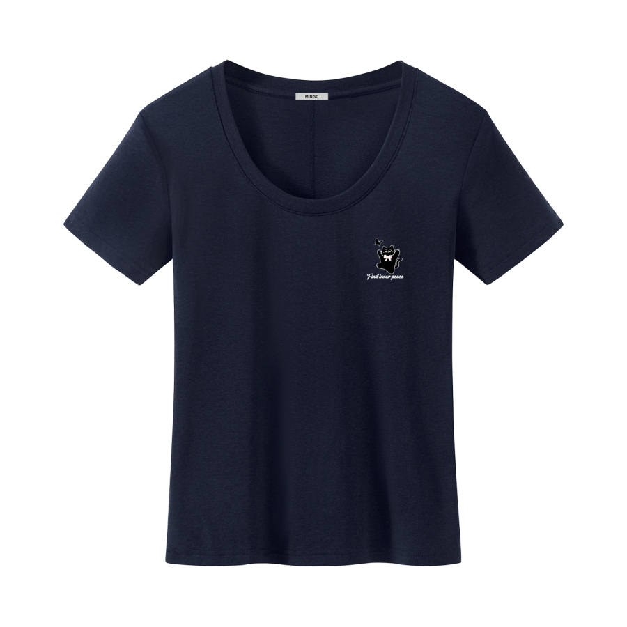 MINISO T Shirts Women's U Neck Thin Straight Fit