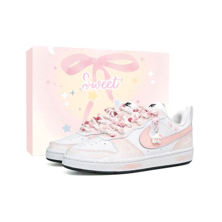 Nike Nike Court Borough Wadi Leather Height Increasing Abrasion Resistant Slip Resistant Low top Skateboard Shoes Pink White