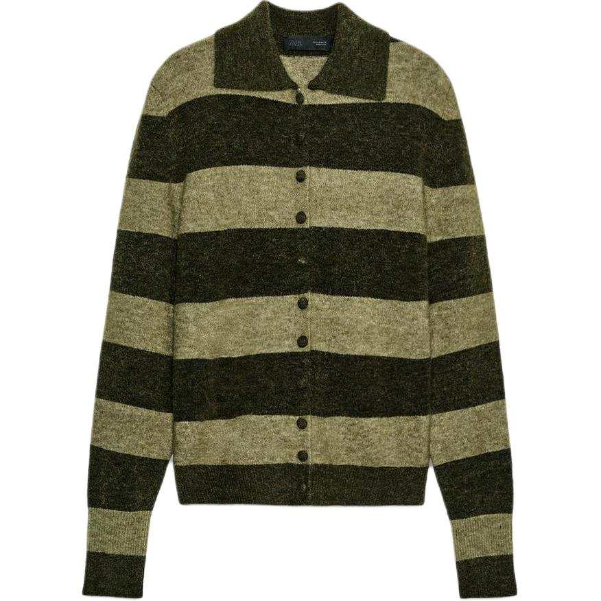 ZARA Sweaters Women's Green Polo Collar Moderate Cardigan