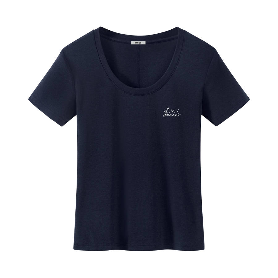 MINISO T Shirts Women's U Neck Thin Straight Fit