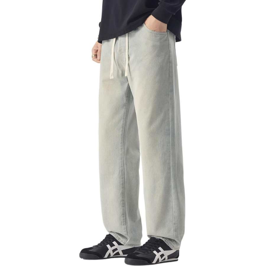 Tonlion Jeans Unisex Vintage Light Blue Moderate Straight Fit Pants