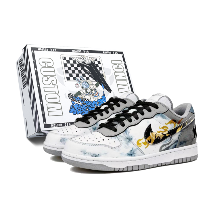 Nike Custom Shoes Nike Big Low Lux Golden Flame Chasing Wave Box Low top Skateboard Shoes Men's Cyan