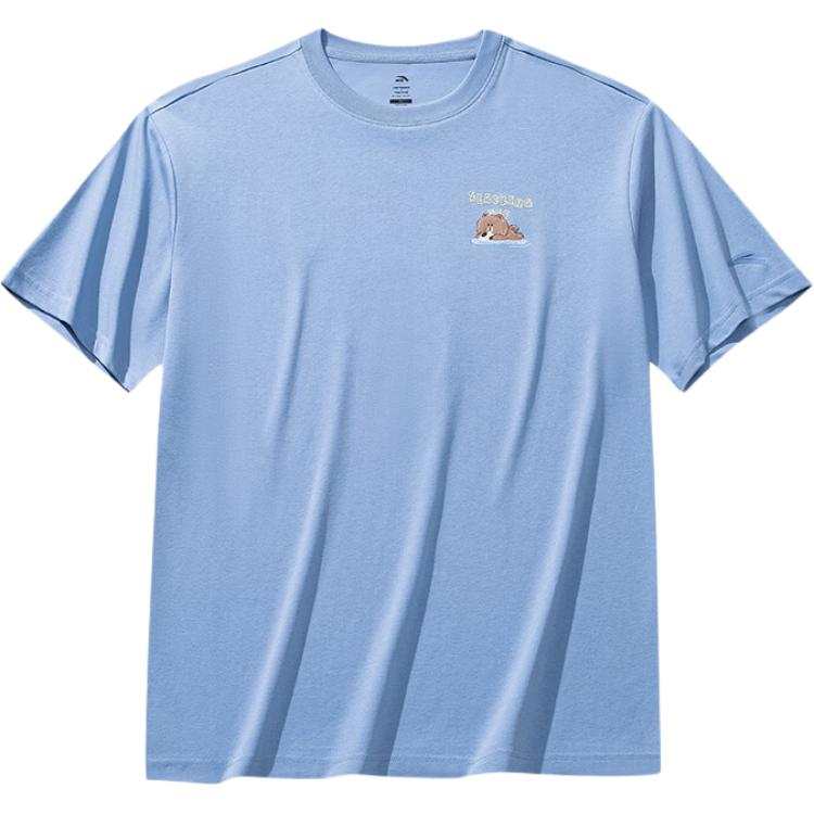 ANTA X LINE FRIENDS Life Collection T Shirts Unisex Dusty Blue Crew Neck Moderate Straight Fit