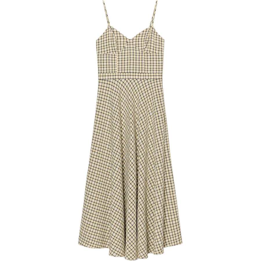 ZARA Slip Dresses Women's Yellow V Neck Moderate Long Skirt