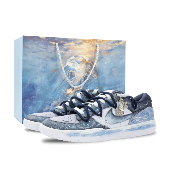 Nike Nike SB Force 58 Monster Lab, Infinite Sea Abrasion Resistant Low top Skateboard Shoes Unisex White Blue