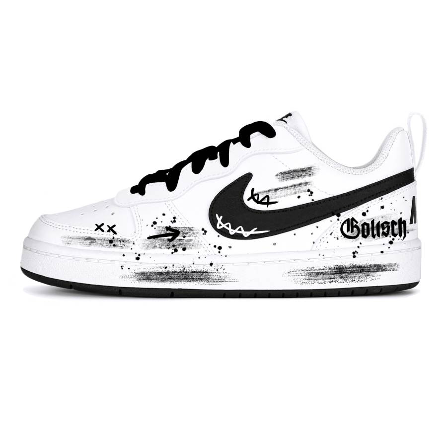 Nike Nike Court Borough Steam Rose, Gothic Graffiti Abrasion Resistant Low top Skateboard Shoes Black White Teenagers