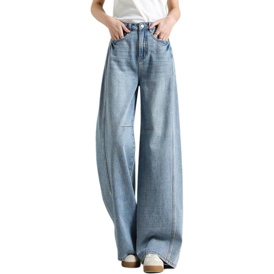 Tonlion Jeans Women's Light Denim Blue Moderate Wide Leg Pants