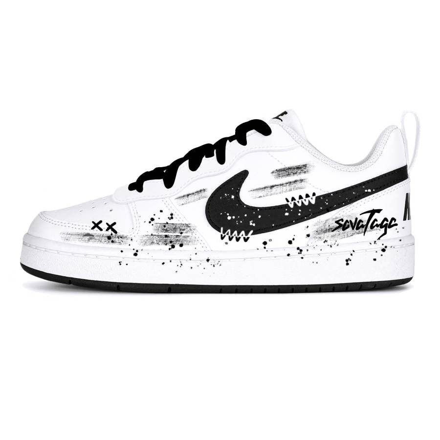 Nike Nike Court Borough Steam Rose, Castle Dream Abrasion Resistant Low top Skateboard Shoes Black White Teenagers