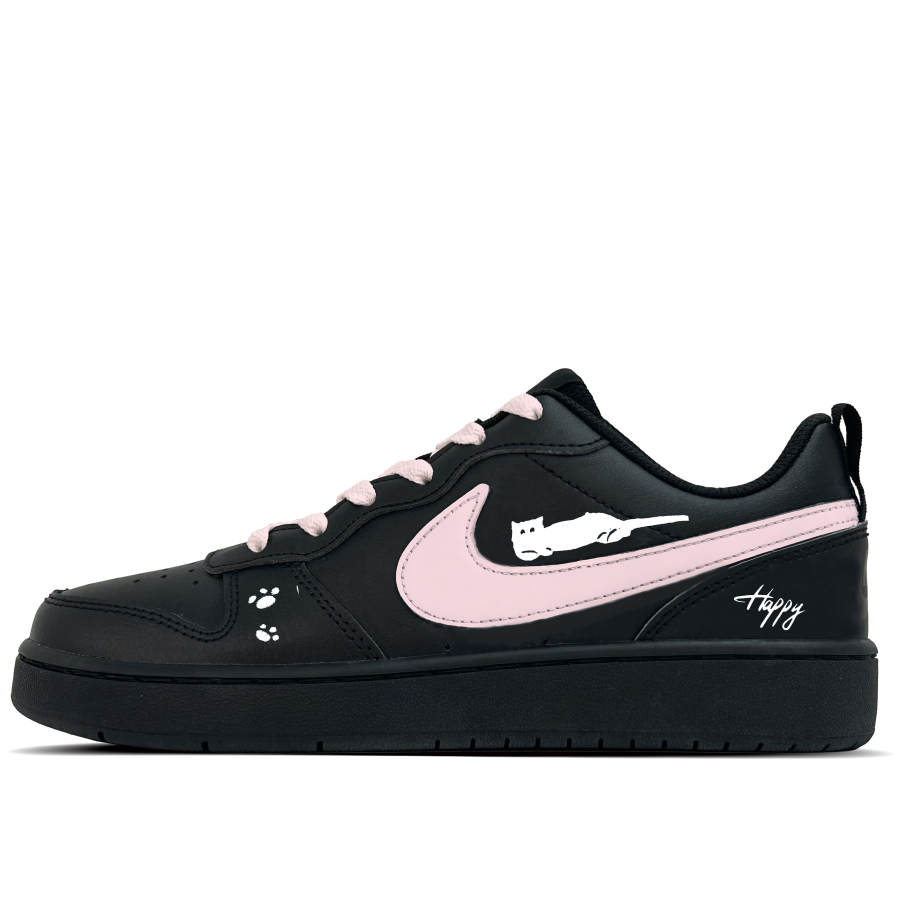 Nike Nike Court Borough Kaka Meow Leather Cushioning Abrasion Resistant Low top Kids' Skateboarding Shoes Black Pink