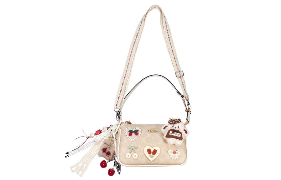 COACH Coated Canvas Shoulder Bag Small Women's Sand & Chalk White