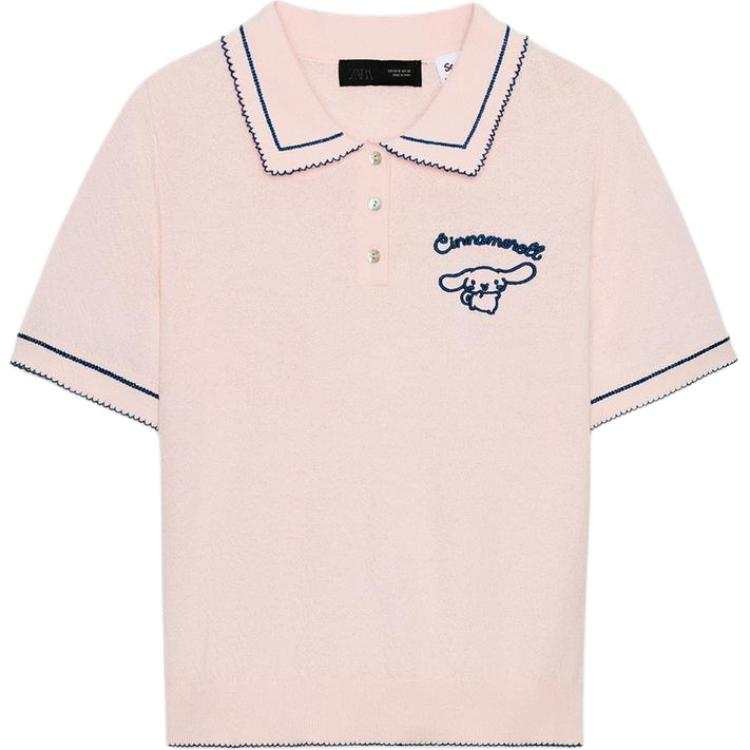 ZARA Polo Shirts Women's Pink Lapel Moderate