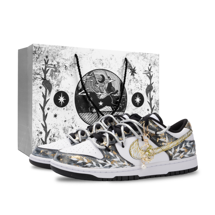Nike Nike Dunk Monster Lab, Venus Slip Resistant Abrasion Resistant Low top Skateboard Shoes Unisex Black White Gold