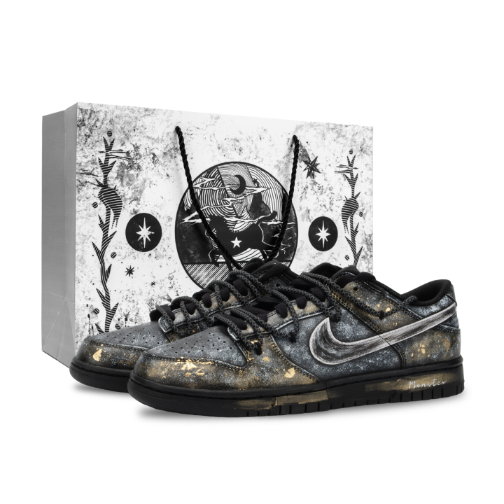 Nike Nike Dunk Monster Lab, Dawn Slip Resistant Abrasion Resistant Low top Skateboard Shoes Unisex Black White Gold