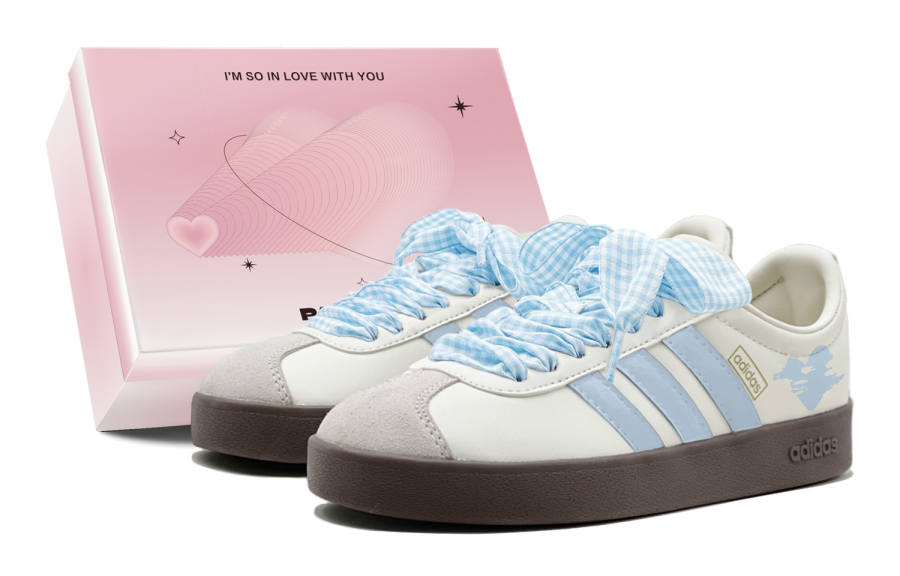 Adidas Adidas Vl Court Classic Romantic Treat, Sea Salt Cream Topping, Heart, Thin Sole, Refreshing, Fashion Versatile Low top