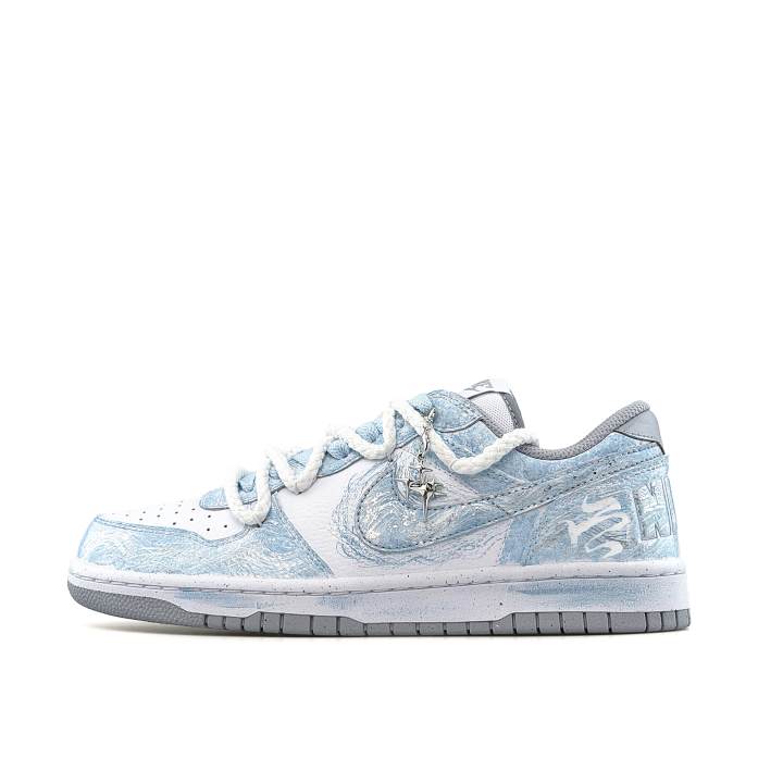 Nike Nike Big Double Shoelace Abrasion Resistant Low top Skateboard Shoes Men's White Gray Blue