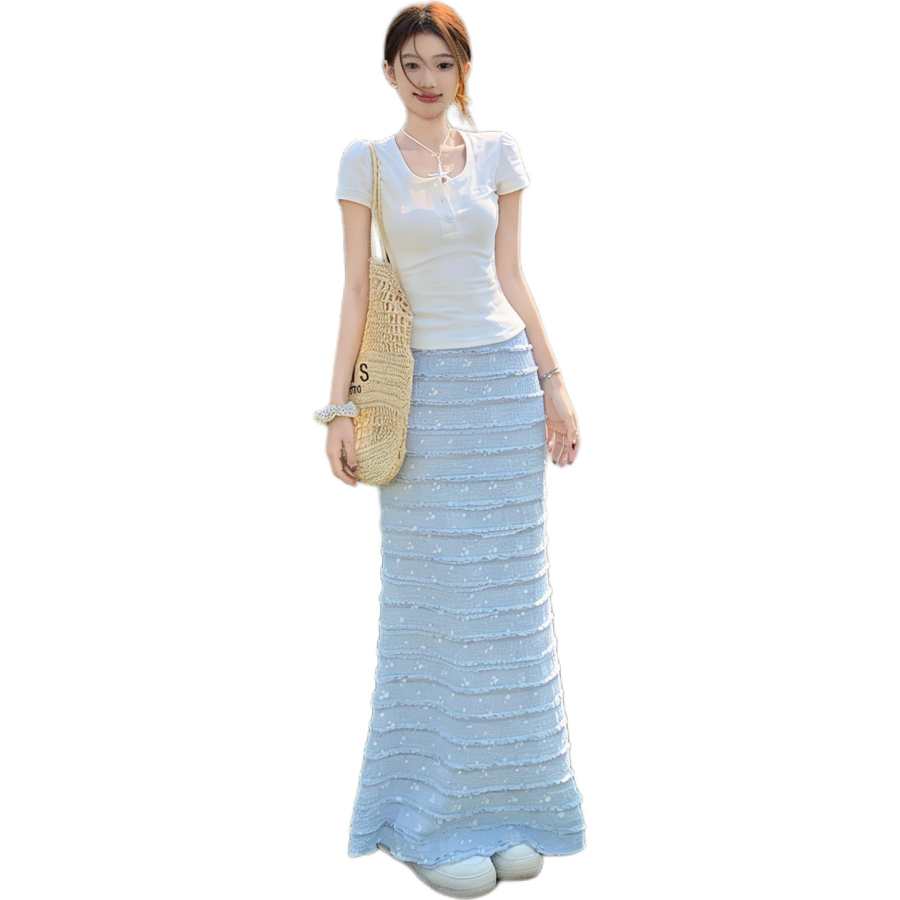 Cotton Gene Two Piece Skirt Sets Women's Crew Neck Thin Long