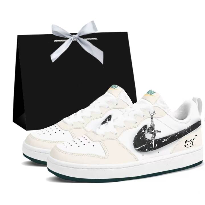 Nike Nike Court Borough Black White Pure Chocolate Synthetic Leather, Leather Slip Resistant Abrasion Resistant Low top
