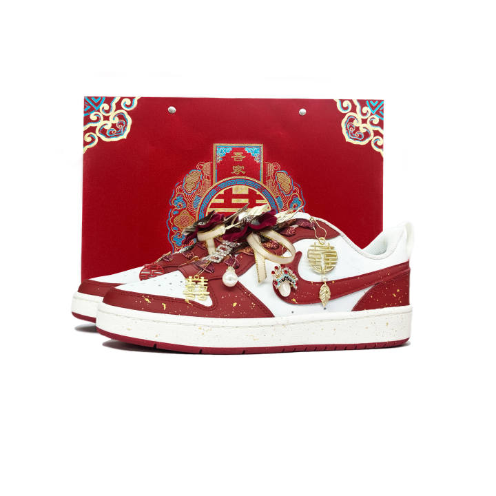 Nike Nike Court Borough Floral Encounter Love Leather Height Increasing Abrasion Resistant Low top Skateboard Shoes Red Gold
