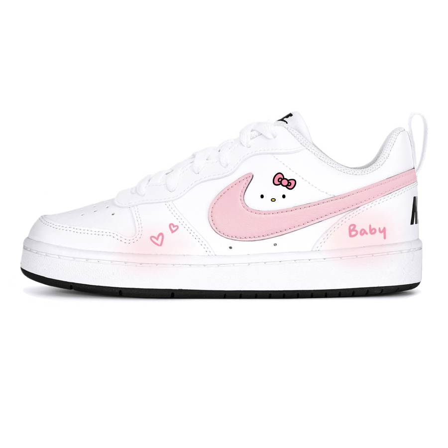 Nike Nike Court Borough Steam Rose, Sweet Cat All Season Abrasion Resistant Low top Skateboard Shoes White Pink Teenagers