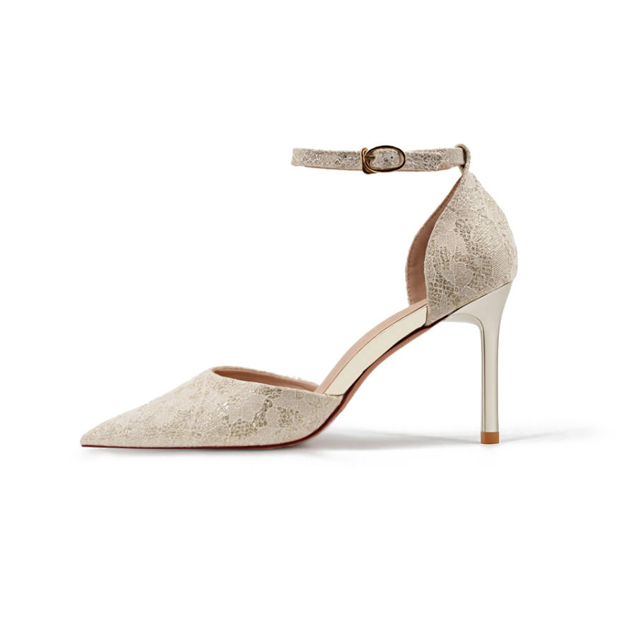 Lanza Luxury Sexy Pointed Toe Hollow Ankle Strap Design Premium Aesthetic Soft Elegant Bride Wedding Shoes High Heels