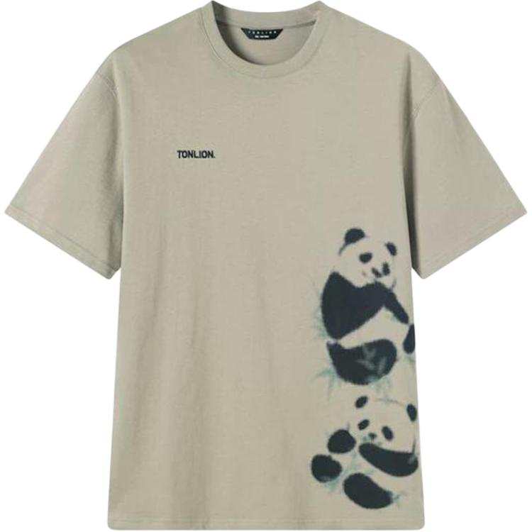 Tonlion T Shirts Men's Tea Khaki Crew Neck Moderate Straight Fit