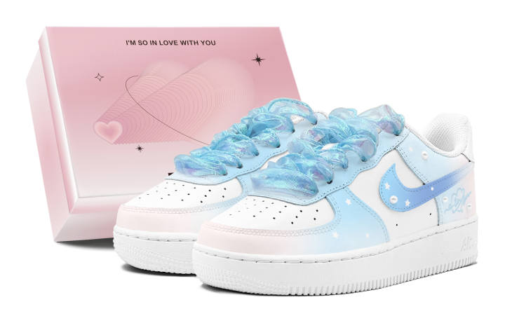 Nike Nike Air Force 1 Air Force 1, Couple's, Romantic Favor, Cotton Candy Heart, Pearl, Gradient, Niche Individual Low top