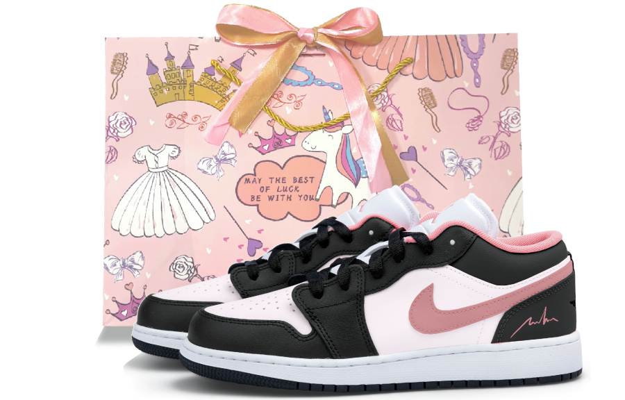 Jordan Jordan Air Jordan 1 XIX Mold Black Pink Low top Children's Basketball Shoes White Pink Unisex