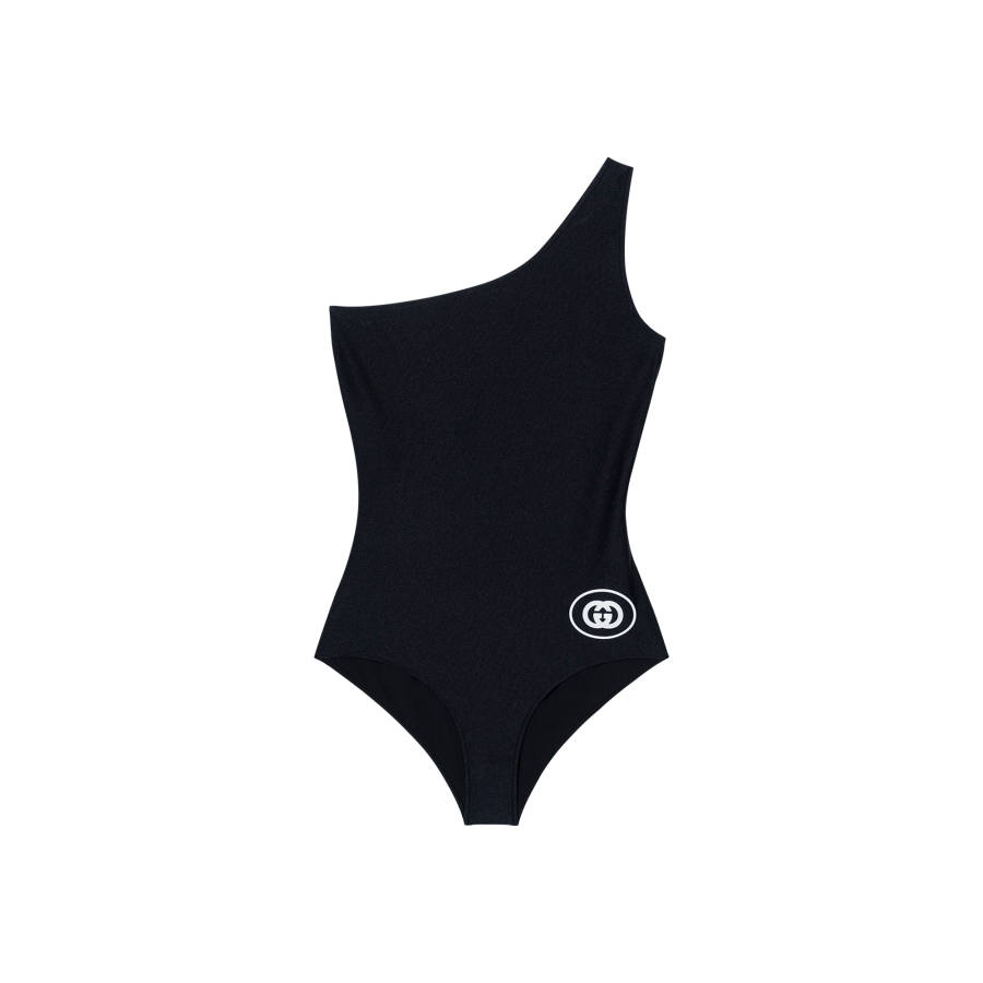 GUCCI Women's Logo Printed One-Shoulder One-piece Swimsuit Black