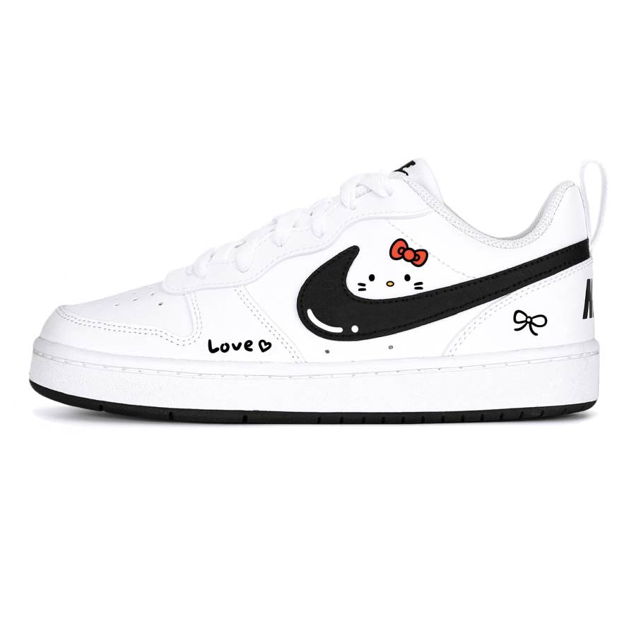 Nike Nike Court Borough Steam Rose, Milk Candies Kitten Abrasion Resistant Low top Skateboard Shoes Black White Teenagers