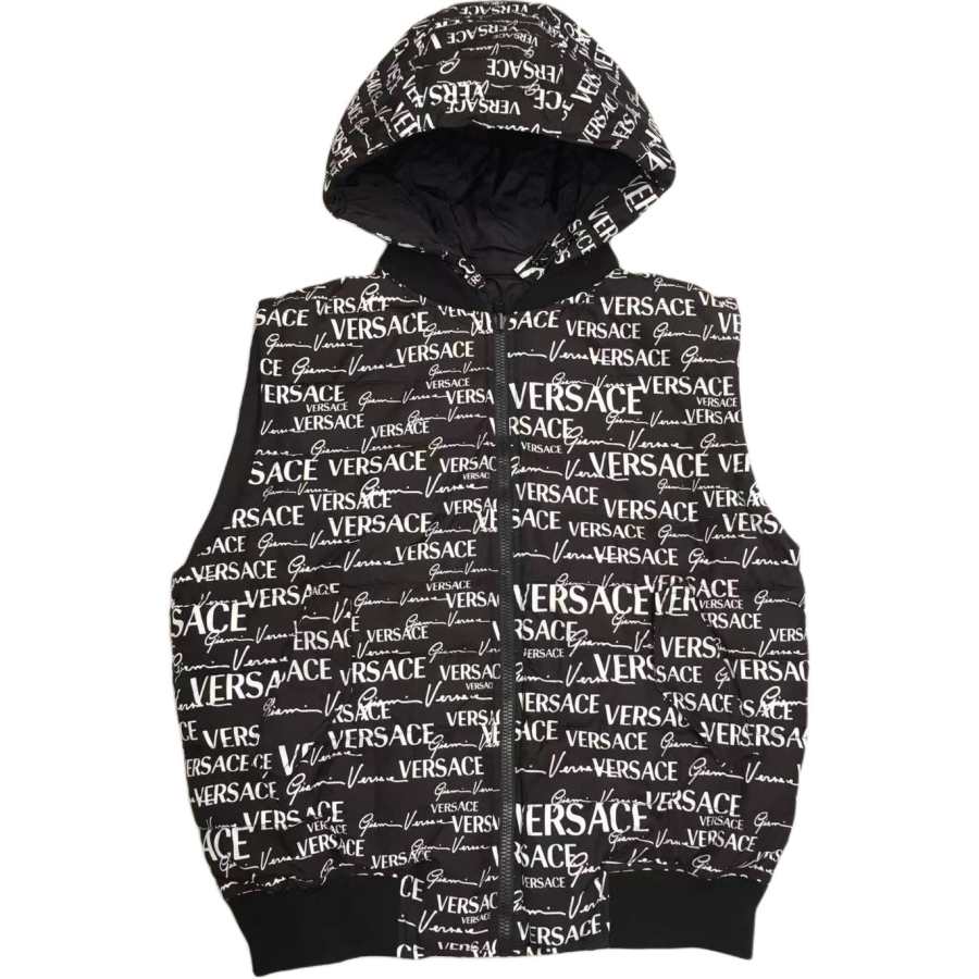 VERSACE Vests Men's Black Hooded Non Detachable Moderate Nipped In Waist