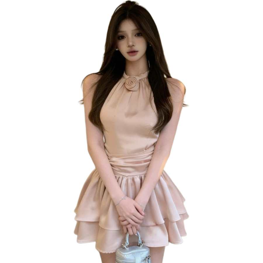 VENICEW Sleeveless Dresses Women's Champagne Thin Extra Short