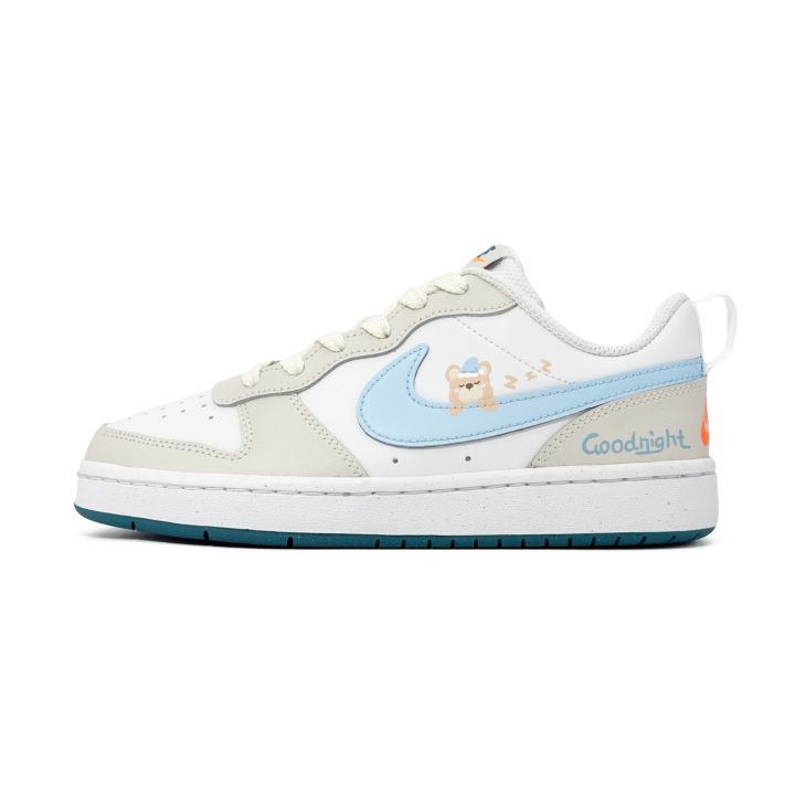 Nike Nike Court Borough 2 Good Night Bear Slip Resistant Cushioning Abrasion Resistant Low top Skateboard Shoes Ecru Kids'