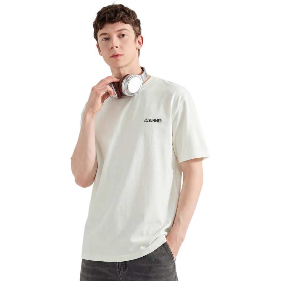 Tonlion T Shirts Men's White Crew Neck Moderate Straight Fit