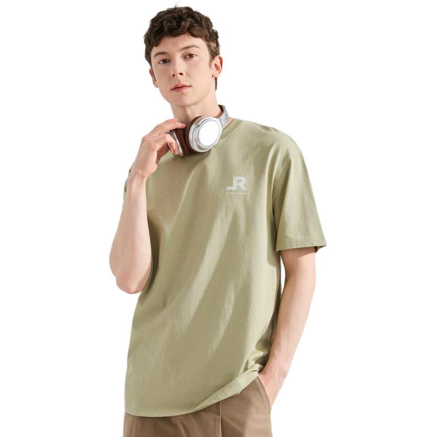Tonlion T Shirts Men's Gray Yellow Green Crew Neck Moderate Straight Fit