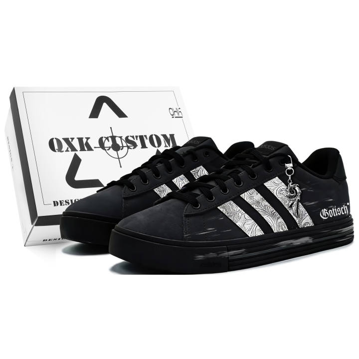 Adidas Adidas Daily Subtle Texture Thorn Box Synthetic Leather Low top Skateboard Shoes Unisex Black Silver
