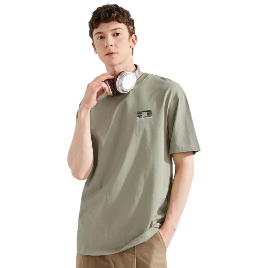 Tonlion T Shirts Men's Cold Khaki Crew Neck Moderate Straight Fit