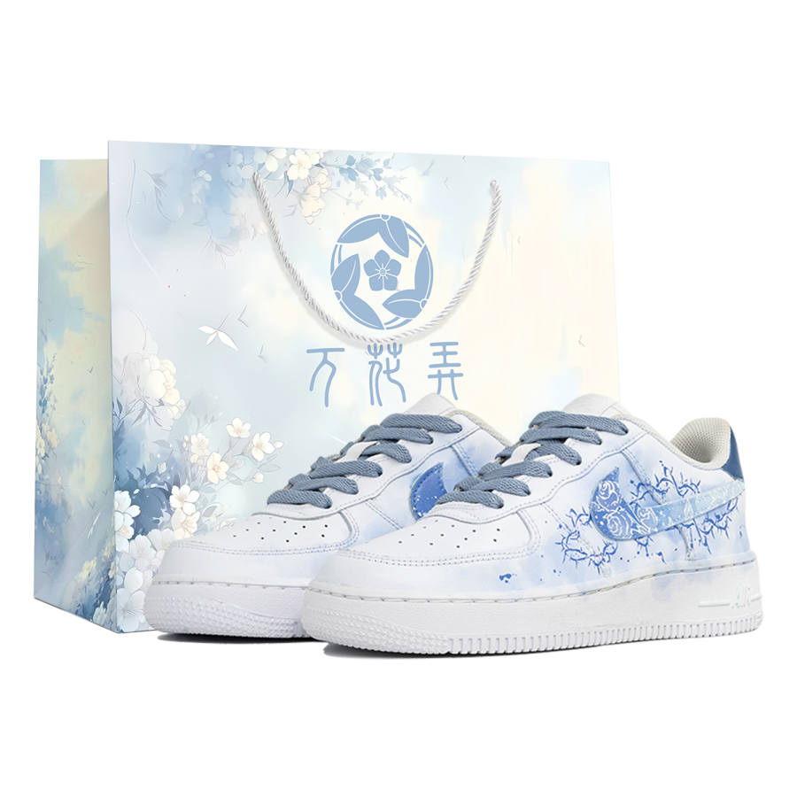 Nike Nike Air Force 1 Wan Hua Nong, Bing Yu, Shopping Bag Abrasion Resistant Low top Skateboard Shoes Unisex White Blue