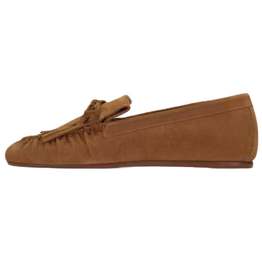 Stuart Weitzman Stuart Weitzman/SW Briit Fringe Cow Split Leather Casual Shoes 1CM Women's Brown
