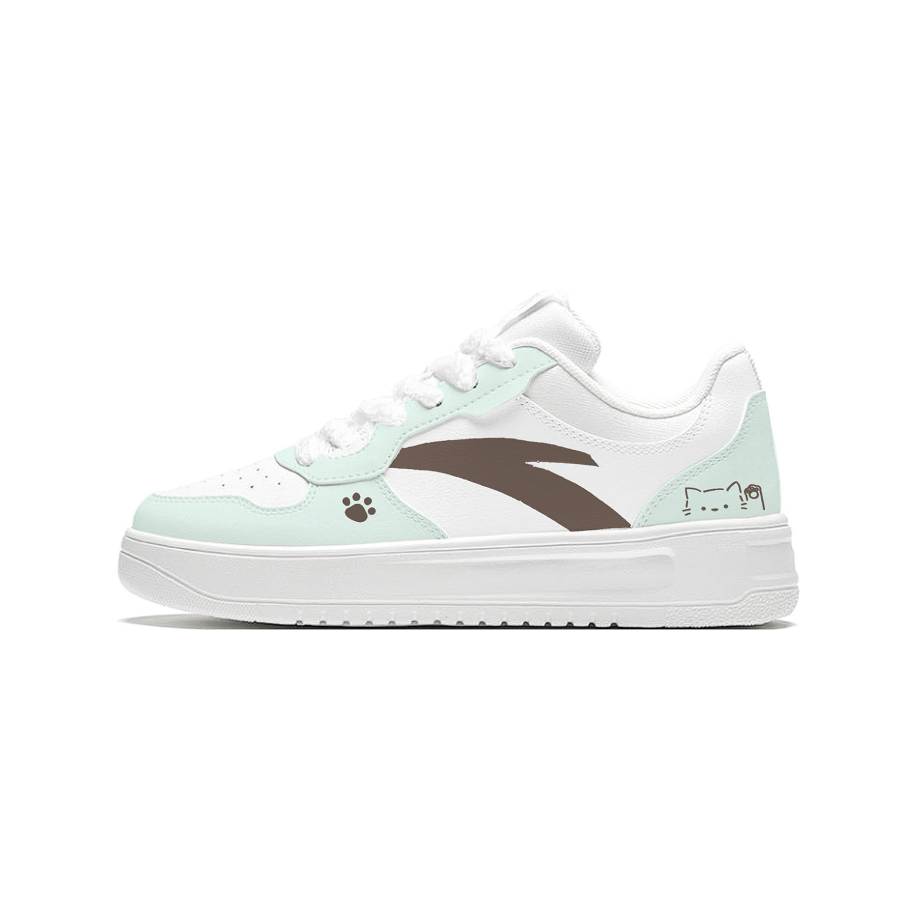 Anta Easy Synthetic Leather Slip Resistant Cushioning Breathable Low top Skateboard Shoes Women's Light Green