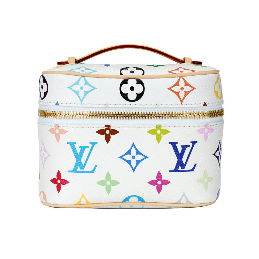 LOUIS VUITTON X Takashi Murakami Collaboration Nice Artificial Leather Handbag Makeup Bag Women's White