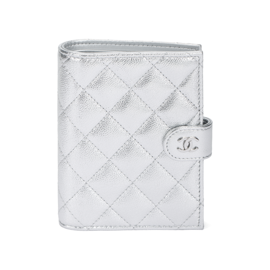 CHANEL Cow Leather Passport Holder Women's Silver