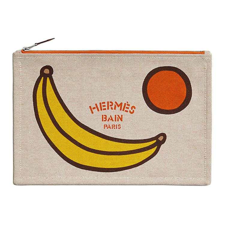 HERMES Cotton Clutch Women's Blue & Yellow