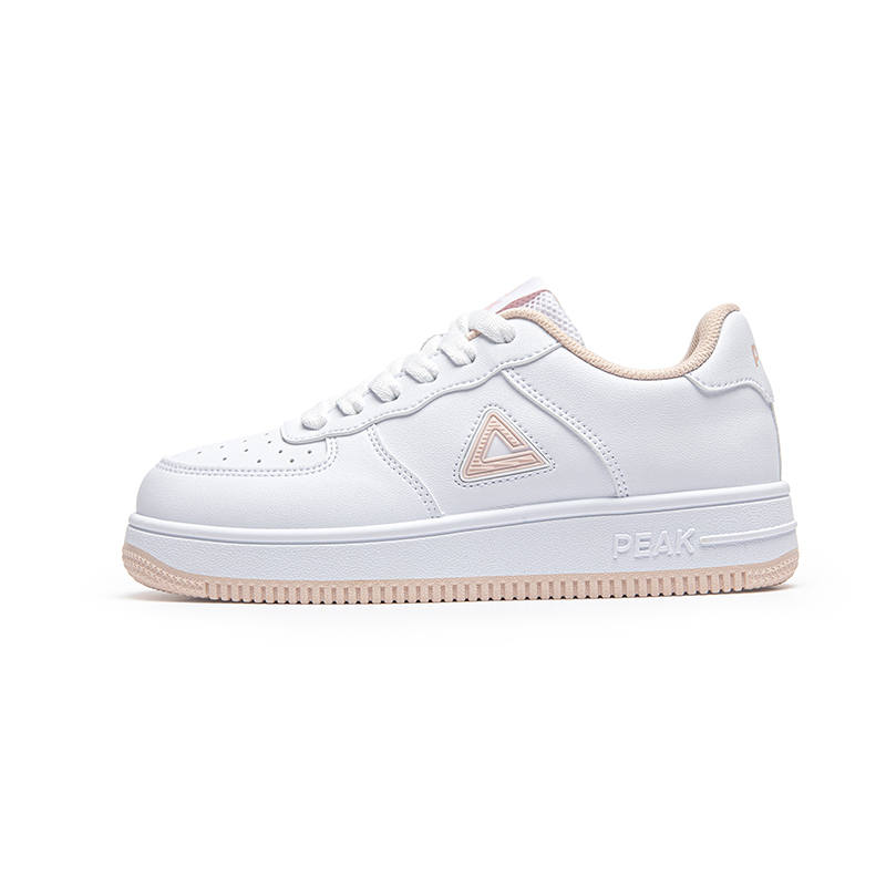PEAK Trendy Lifestyle Collection White Sneakers Abrasion Resistant Lightweight Mid top Skateboard Shoes Unisex Pink