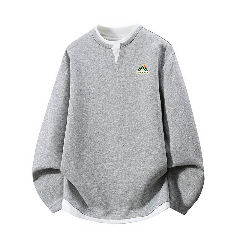 Tonlion Sweatshirts Unisex Crew Neck Moderate Mock Two Piece